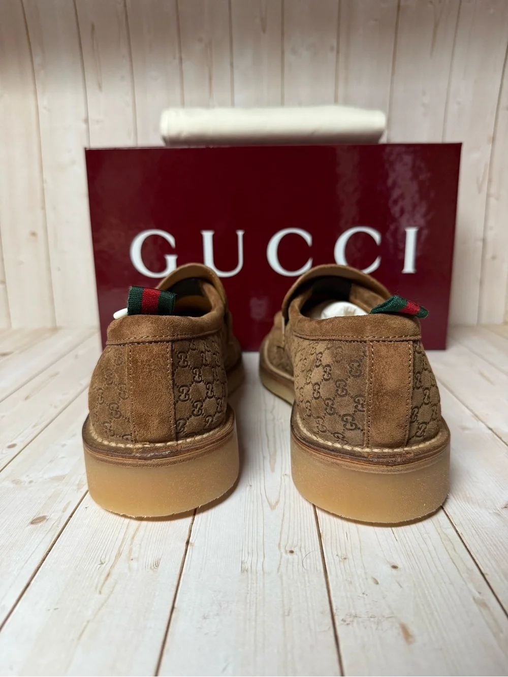 Gucci Luxury Suede Microguccissima Loafers Nocciola Brown Sz 8.5G / 9US